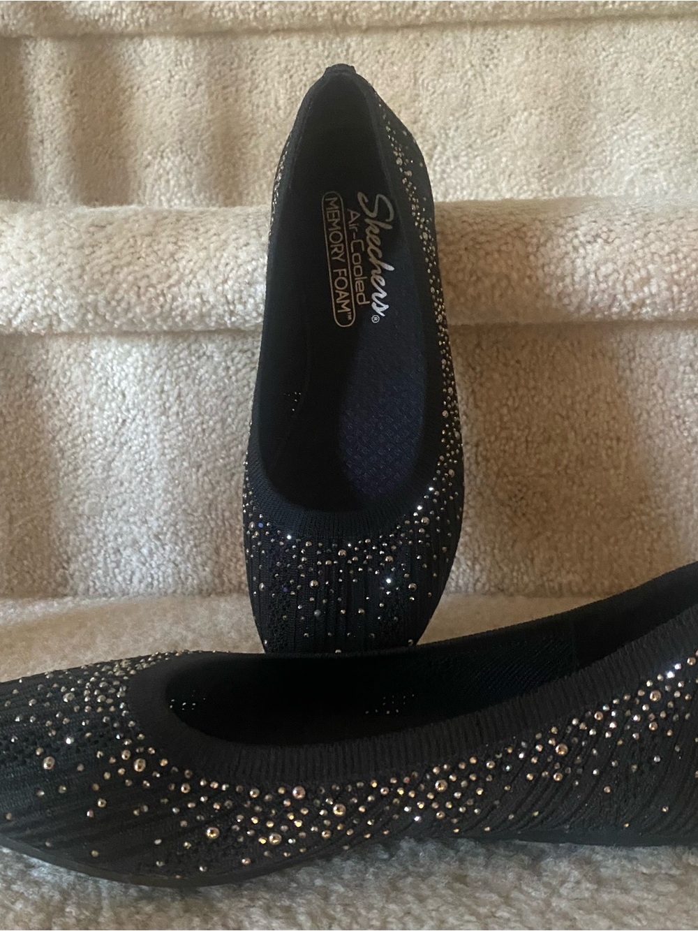 Skechers Black Embellished Slip-On Ballet Flats